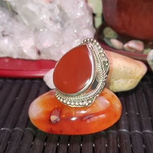 🥳Vintage Silver & Carnelian Ring w/filigree band
